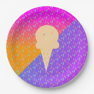 Zomer Ijs Neon Spikkels Feest Patroon Papieren Bordje
