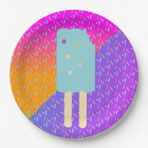 Zomer Ijs Neon Spikkels Feest Patroon Papieren Bordje