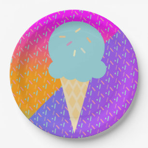 Zomer Ijs Neonlys Feestpatroon Papieren Bordje