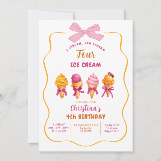 Zomer Ijs Scream 4 Ijs 4e Verjaardag Kaart (Voorkant)