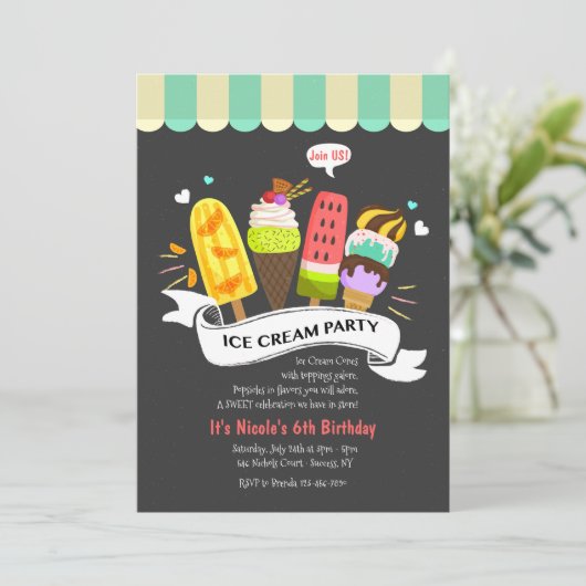 Zomer Ijsfeestje Uitnodiging (Staand voorkant)