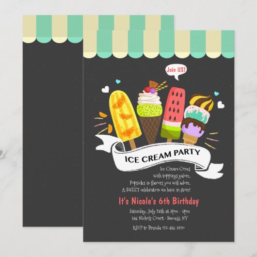 Zomer Ijsfeestje Uitnodiging (Voorkant / Achterkant)