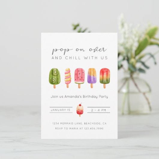 Zomer ijsijsijsje verjaardagsuitnodiging kaart (Staand voorkant)