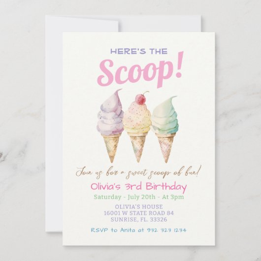 Zomer Ijsje 3e Verjaardagsuitnodiging Kaart (Voorkant)