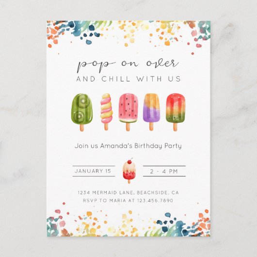 Zomer ijslolly ijs verjaardagsuitnodiging briefkaart (Voorkant)