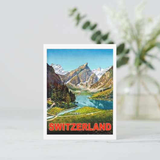 Zomer in de bergen van Zwitserland, oldtimers Briefkaart (Staand voorkant)