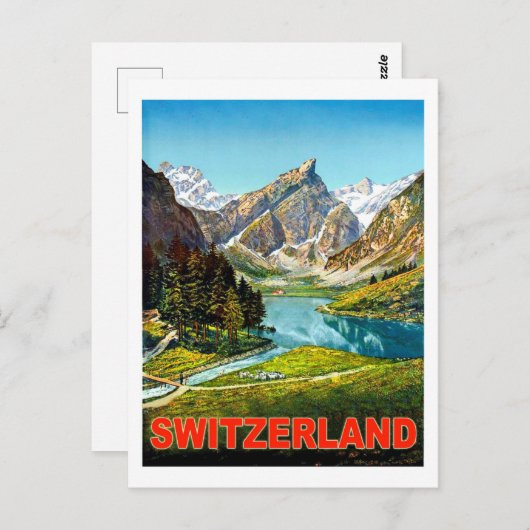 Zomer in de bergen van Zwitserland, oldtimers Briefkaart (Voorkant / Achterkant)