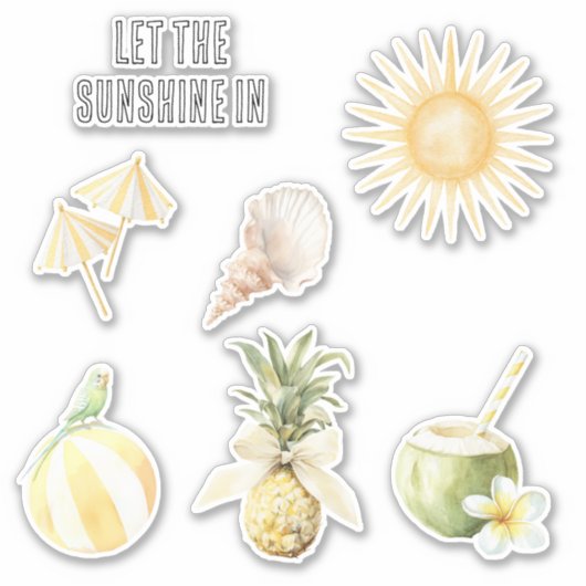 Zomer in de Zon Gele Strepen Ananas Sticker (Voorkant)