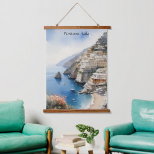 Zomer in Positano Italië Aquarel Illustratie Hangend Wandkleed