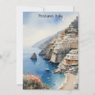 Zomer in Positano Italië Aquarel Illustratie Kaart
