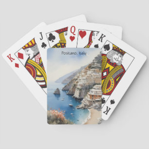 Zomer in Positano Italië Aquarel Illustratie Pokerkaarten