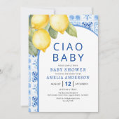 Zomer Italiaans Blauw Tegels Citroen Baby shower Kaart (Voorkant)