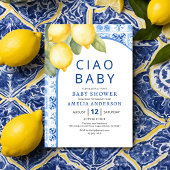 Zomer Italiaans Blauw Tegels Citroen Baby shower Kaart