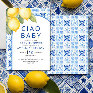 Zomer Italiaans Blauw Tegels Citroen Baby shower Kaart