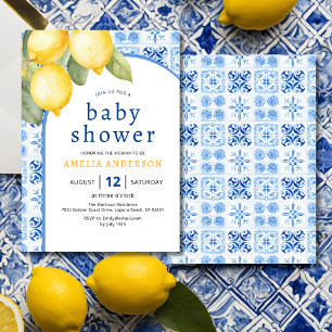 Zomer Italiaans Blauw Tegels Citroen Baby shower Kaart
