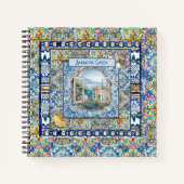 zomer italiaans florale blauwe tegels citrus monog notitieboek (Voorkant)