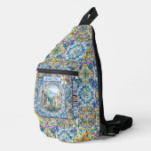 zomer italiaans florale blauwe tegels citrus monog sling bag (Rechterhoek)
