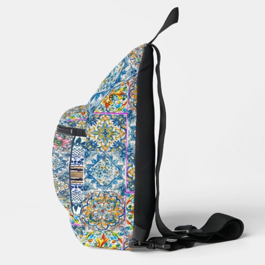 zomer italiaans florale blauwe tegels citrus monog sling bag (Rechts)