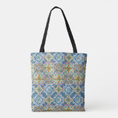 zomer italiaans florale blauwe tegels citrus monog tote bag (Achterkant)