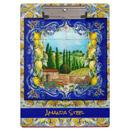 zomer italiaanse Majolica blauw tegels citrus mono Klembord