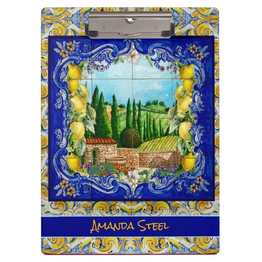 zomer italiaanse Majolica blauw tegels citrus mono Klembord (Voorkant)