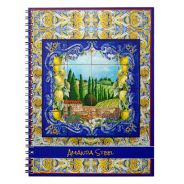 zomer italiaanse Majolica blauw tegels citrus mono Notitieboek