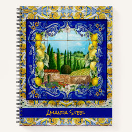 zomer italiaanse Majolica blauw tegels citrus mono Notitieboek