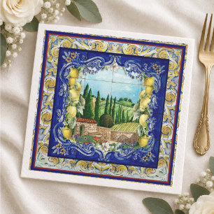 zomer Italiaanse majolica blauwe tegels citrus Servet