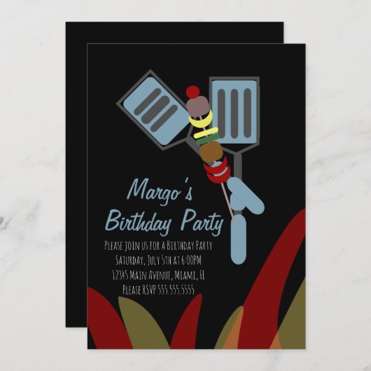 Zomer Kabobs BBQ Feestje Park Verjaardag       Pap Kaart (Voorkant / Achterkant)