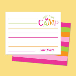 Zomer Kamp Briefpapier Roze Oranje Strepen Meisjes Notitiekaartje