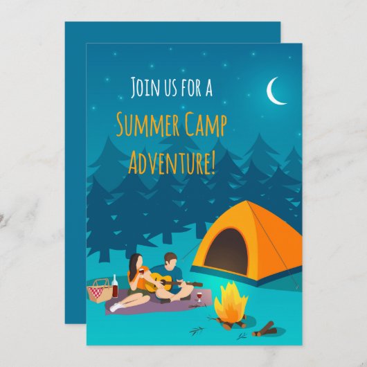 Zomer Kamp Uitnodiging | Handgetekend Ontwerp (Voorkant / Achterkant)