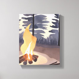 Zomer Kampvuur | Watercolor Natuur Landschap Canvas Afdruk