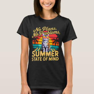 Zomer Kat Dames Retro T-Shirt Geen Plannen
