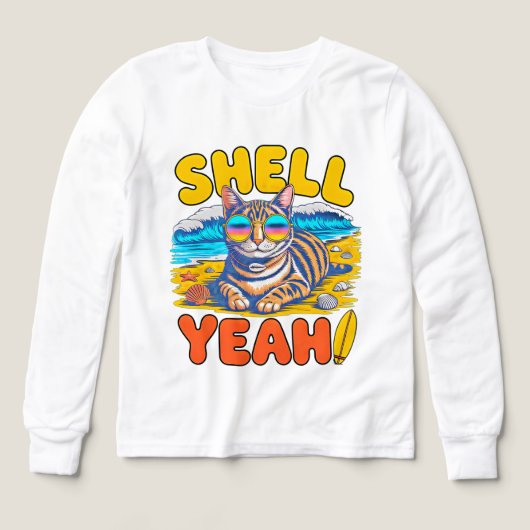 Zomer Kat Funny Shell Yeah Beach T-shirt voor Meis (Voorkant)