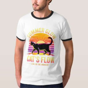 Zomer Kat Glow - Retro Zwarte Kat Kunst T-shirt