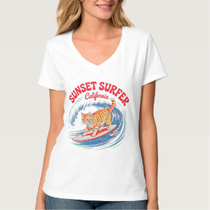 Zomer Kat Retro Surfer - Californische vrouwelijke T-shirt