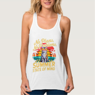 Zomer Kat Retro Zonsondergang Dames Tanktop