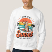 Zomer Kat Retro Zonsondergang Strand Design Trui (Voorkant)