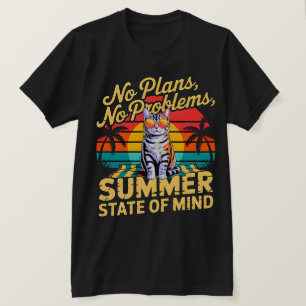 Zomer Kat Retro Zonsondergang T-Shirt - Geen Plann