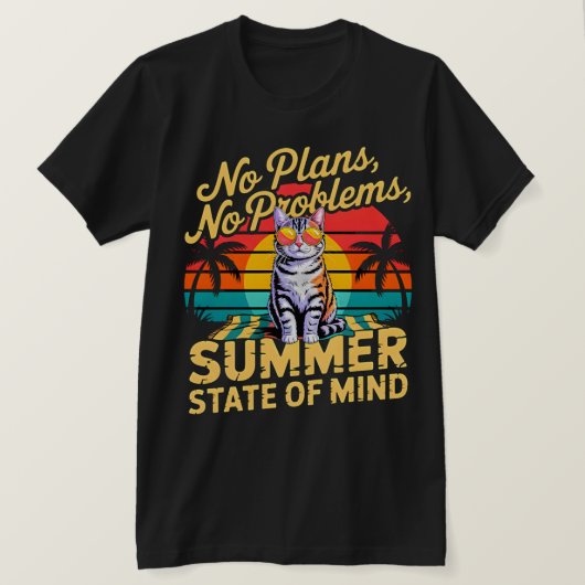 Zomer Kat Retro Zonsondergang T-Shirt - Geen Plann (Design voorkant)
