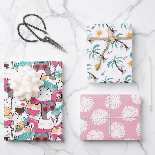 Zomer Kat Tropische Boom Inpakpapier Vel (Voorkant)