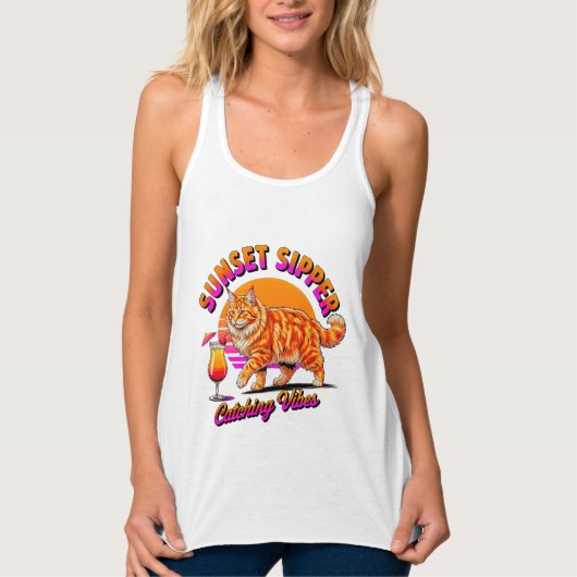 Zomer Kat Zonsondergang Sipper Tanktop (Voorkant)