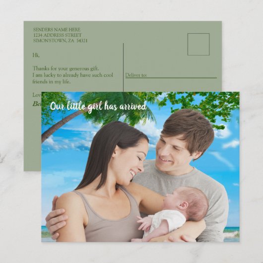 Zomer Kerst Baby Meisje Bedankt Foto Briefkaart (Voorkant / Achterkant)