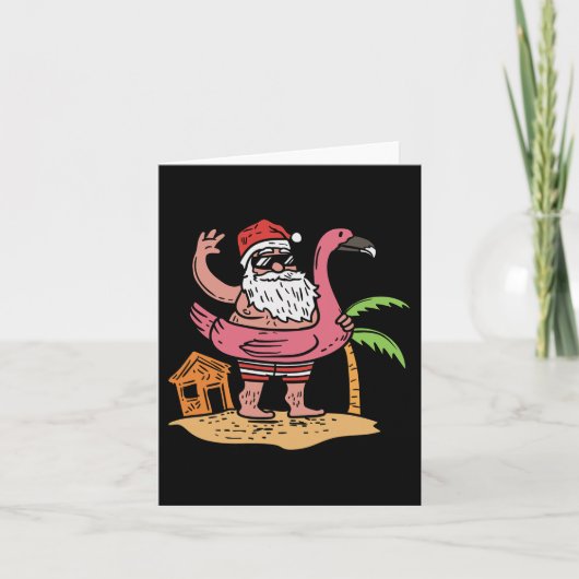 Zomer Kerstman Flamingo Drijver Grappige Kerstmis Kaart (Voorkant)