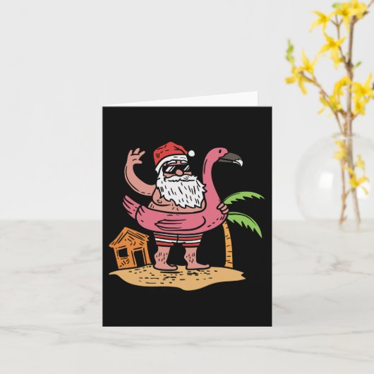 Zomer Kerstman Flamingo Drijver Grappige Kerstmis  Kaart (Gele Bloem)