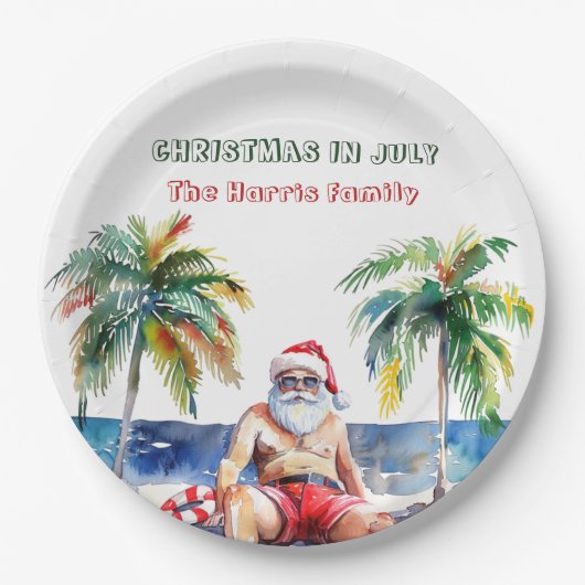 Zomer Kerstman I Kerstmis in juli Papieren Bordje (Voorkant)