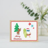 Zomer Kerstman met Zand Kerst Custom Feestdagenkaart (Staand voorkant)