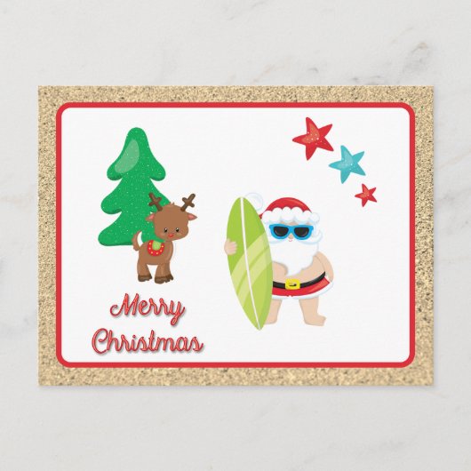 Zomer Kerstman met Zand Kerst Custom Feestdagenkaart (Voorkant)
