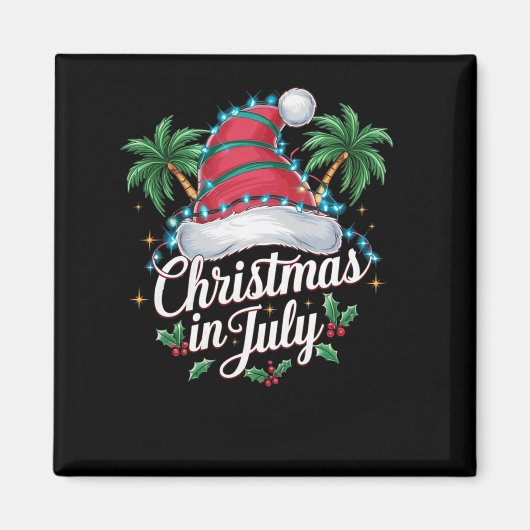 Zomer Kerstman muts en palmbomen - Trocal Kerstmis Magneet (Voorkant)