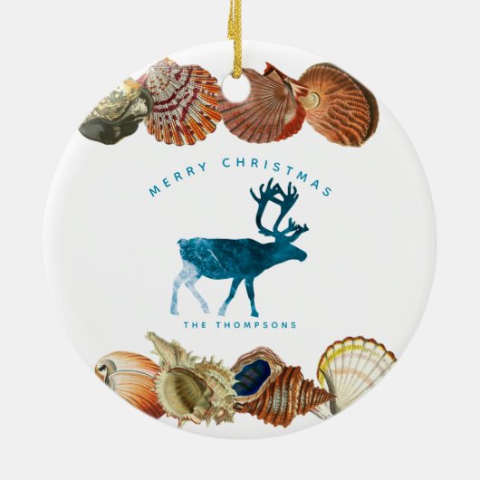Zomer Kerstmis Beach Seashell Reindester Keramisch Ornament (Achterkant)